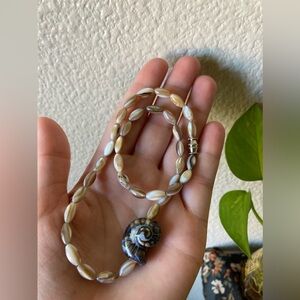 Handmade Shell Bead Necklace with Nautical Spiral Pendant